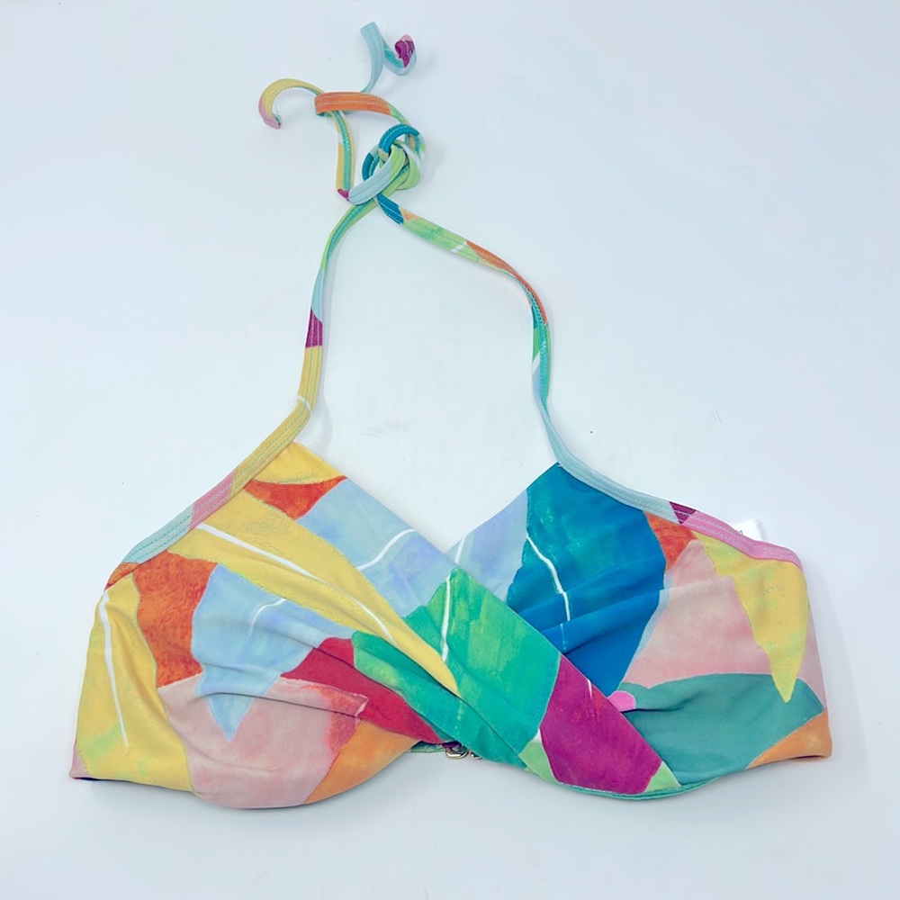 Time and Tru Green Blue Multi Colored Bandeau Twist Bikini Swim Top Size Medium